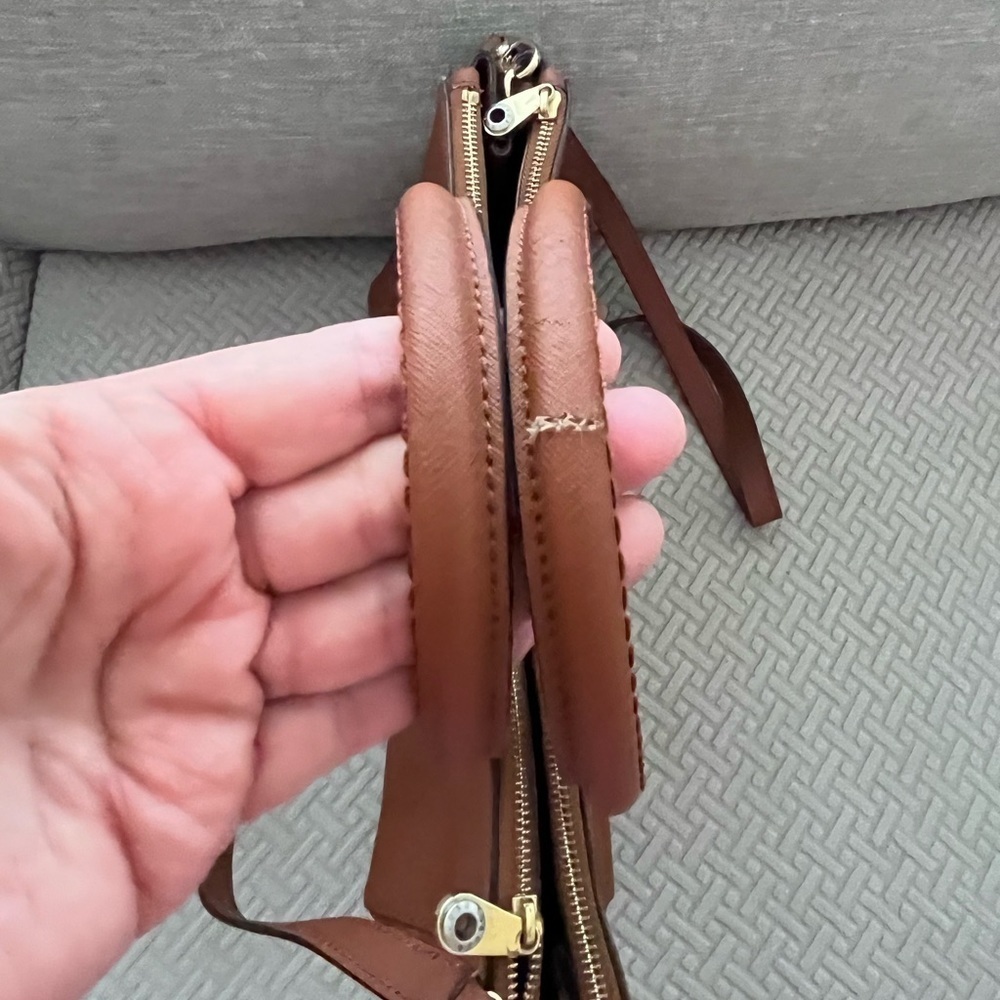 Henri Bendel Cognac Brown Satchel - Flaw - Small Slice on Surface Of Handle - Picture 11 of 11